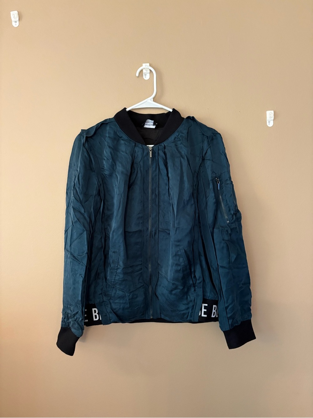 Bebe Bomber Jacket - Teal Blue Women's Zip Front Jacket